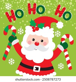 Santa Claus and Candy cane For Christmas Card or Bag design