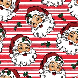 Santa Claus With Candy Cane And Holly, Vintage Style Pattern. Cute Seamless Christmas Holidays Cartoon Character Background. Separate Elements.