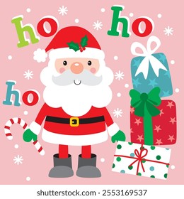 Santa Claus and Candy cane Image For Christmas Card or Bag design