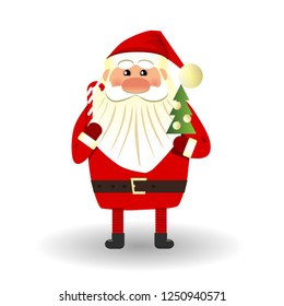Santa Claus and candy cane on white background

