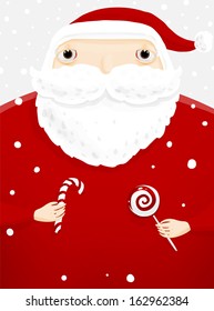 Santa Claus with Candy Cane. Vector illustration for retro Christmas cards design.
