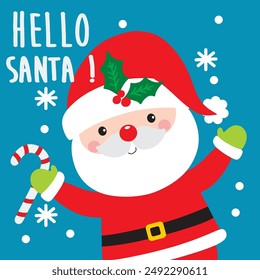 Santa Claus and Candy cane vector For Christmas Card or Bag design