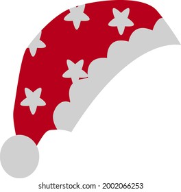 santa claus cap, dwarf hat, red with stars, vector drawing, isolate on white