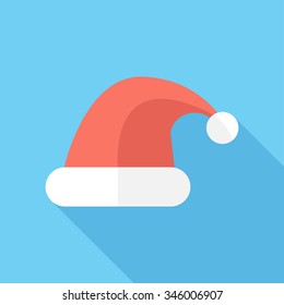 Santa Claus cap icon. Flat design style modern vector illustration. Isolated on stylish color background. Flat long shadow icon. Elements in flat design.