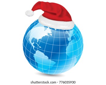 Santa claus cap on planet earth.Vector