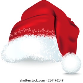 Santa Claus Cap on a white background. Red hat, New Year. Vector Illustration