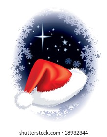 Santa Claus cap on a winter background.