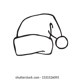 Santa Claus cap template vector icon. Linear black and white illustration for coloring. Isolated cartoon symbol on a white background.