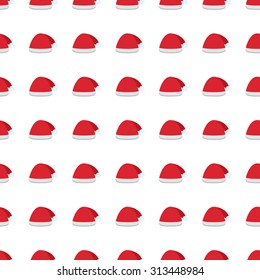 Santa Claus cap vector icon seamless pattern, tiling ornament on white.