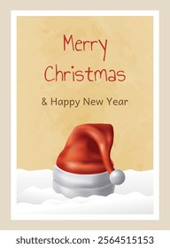 Santa Claus caps. Merry Christmas greeting card. New year holiday congratulation. Papercut snow. Noel hat. Origami snowflakes. Paper snowdrift. Winter celebration. Festive event vector banner design