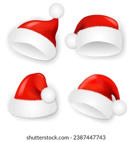 Santa Claus Caps Set Isolated With Gradient Mesh, Vector Illustration