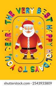 santa claus card with colorful letters on yellow backdrop