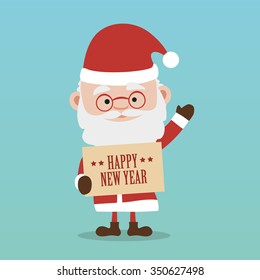 Santa claus with card in hand, Vector illustration. Happy New Year
