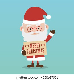 Santa claus with card in hand, Vector illustration. Merry Christmas