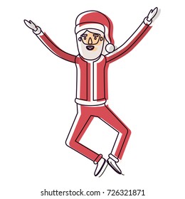santa claus caricature full body jumping with hat and christmas costume watercolor silhouette on white background vector illustration