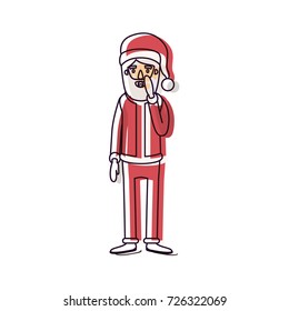 santa claus caricature full body with surprised expression hat and costume watercolor silhouette on white background vector illustration