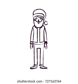 santa claus caricature full body with hat and costume blurred silhouette on white background vector illustration