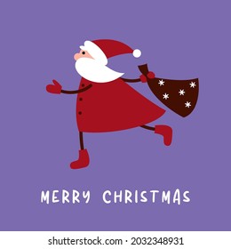 Santa Claus carries a bag with gifts. New Year illustration. Vector.