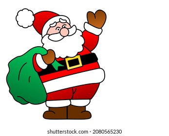 santa claus carries a green coast where he brings gifts on a white background