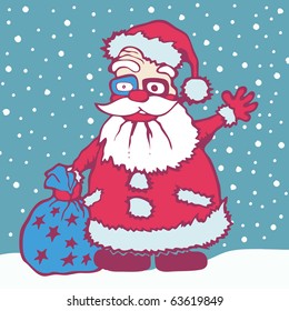 Santa Claus carries his bag, vector illustration