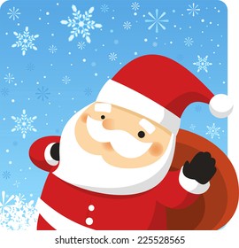 Santa claus carrying bag of christmas presents vector cartoon illustration