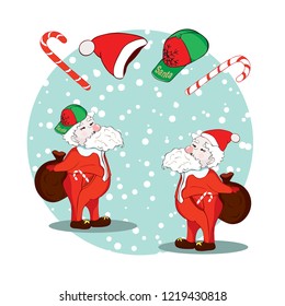 Santa Claus is carrying a bag of gifts in the background. You can change the headdress