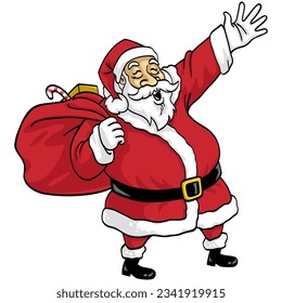Santa Claus Carrying Bag Present Cartoon Character Design Illustration