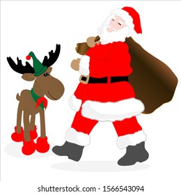 Santa Claus carrying big bag full of gifts,Great for Christmas cards, invitations, posters, decoration of the New Year holidays.