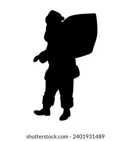 Santa Claus carrying big bag, Happy Santa Claus character with gift, bag with presents silhouette