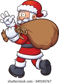 Santa Claus carrying a big bag. Vector clip art illustration with simple gradients. All in a single layer. 