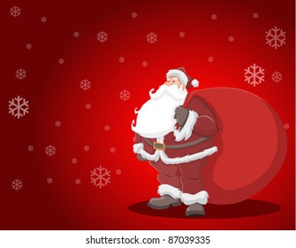Santa Claus carrying a big red gift bag