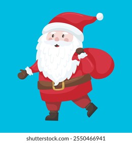 Santa Claus carrying a big sack. Christmas holiday cartoon character illustration