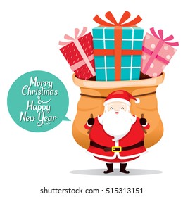 Santa Claus Carrying Big Sack With Gift Box On The Back, Merry Christmas, Xmas, Happy New Year, Objects, Festive, Celebrations