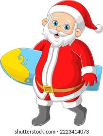 Santa claus carrying big surf board of illustration