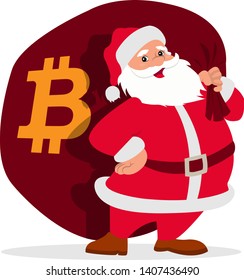 santa claus carrying bitcoins as present vector illustration