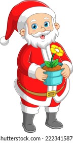 Santa claus carrying flower on the pot of illustration