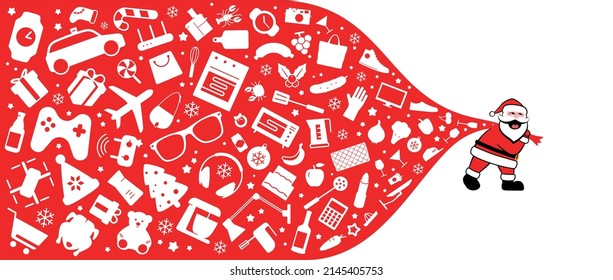 Santa Claus carrying a gift bag, vector stock illustration