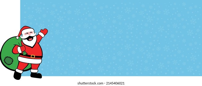 Santa Claus carrying a gift bag, say hello to you, snowflake background