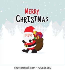 Santa Claus carrying gift bag , Mary Christmas and Happy New Year