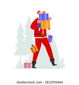 Santa Claus Carrying Gift Boxes Vector Illustration