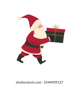 Santa Claus is carrying a gift in his hands. A festive character.Merry Christmas and Happy New Year.Vector illustration.