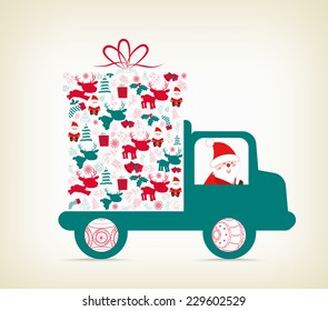 Santa Claus carrying a gift on the car