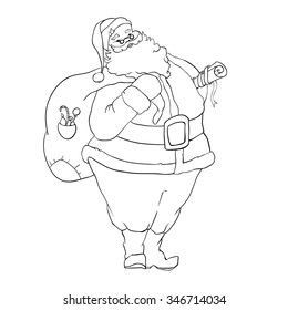 Santa Claus carrying a gift sack.Vector illustration.Coloring book.