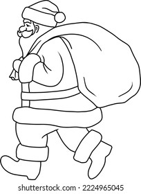 Santa Claus carrying Gifts, vector illustration, isolated line art