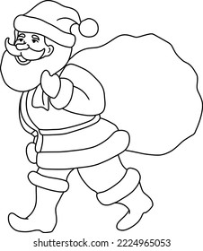 Santa Claus carrying Gifts, vector illustration, isolated line art