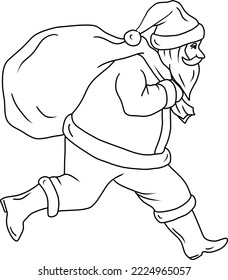 Santa Claus carrying Gifts, vector illustration, isolated line art