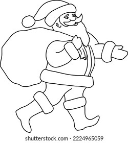 Santa Claus carrying Gifts, vector illustration, isolated line art