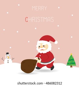 Santa claus carrying a heavy gift sack