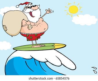  Santa Claus Carrying His Sack While Surfing