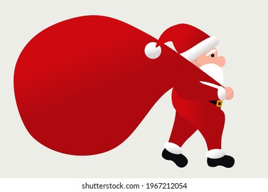 Santa Claus is carrying a large bag of gifts. Merry Christmas and Happy New Year greetings. Vector illustration